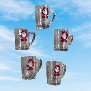 5 mug shaped shot glasses with handle FRANCE Santa Claus mini Christmas
